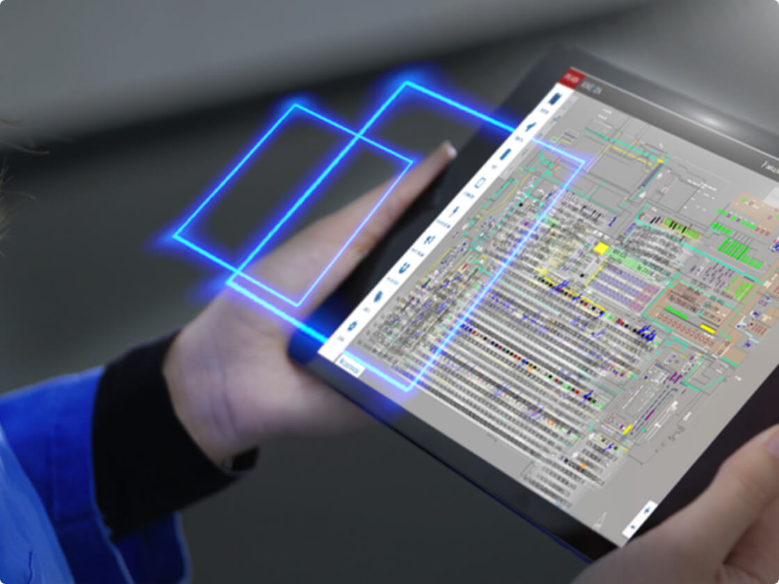 A tablet with the Kinexon Software on it, used to track industrial assets.