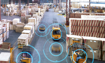 AMRs & AGVs moving through a warehouse with the help of the Fleet Management software.