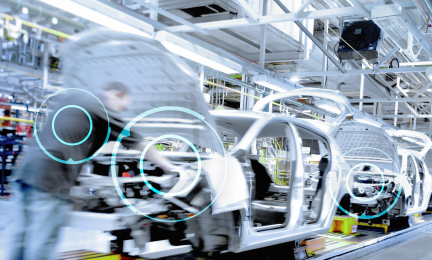 A photo of an automotive Assembly line that uses tool control.