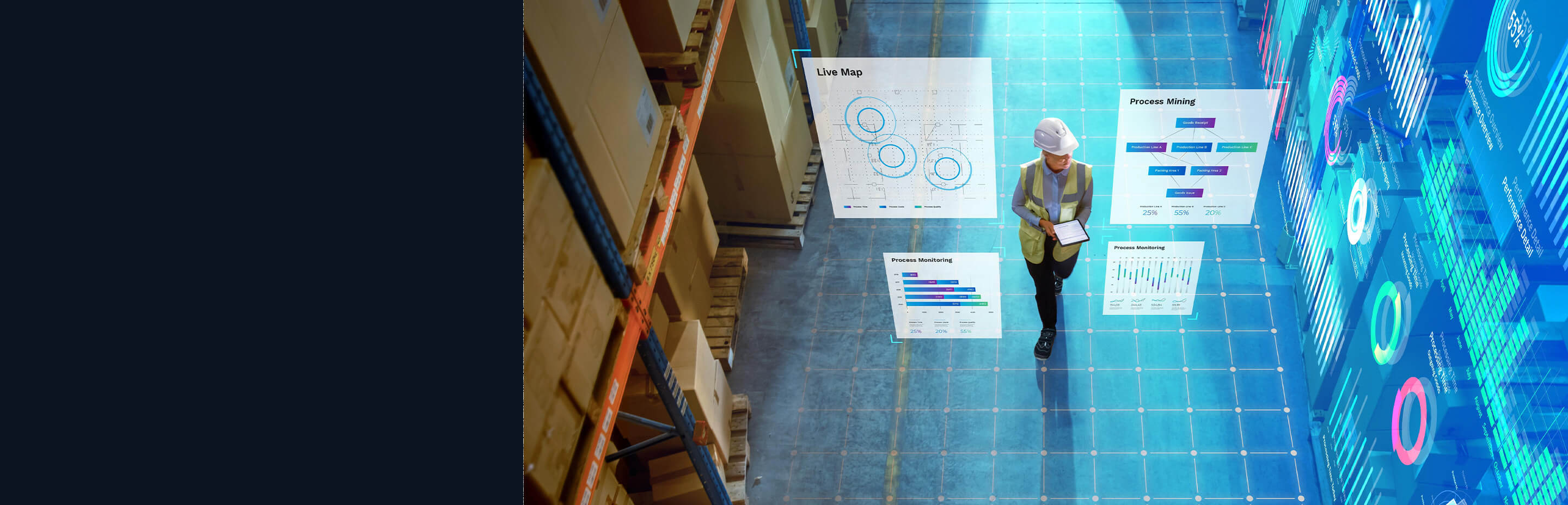 An image of a person walking through a smart factory.