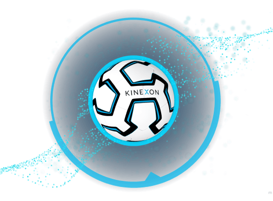 The Kinexon soccer ball with a blue overlay symbolizing the Kinexon sports branch.